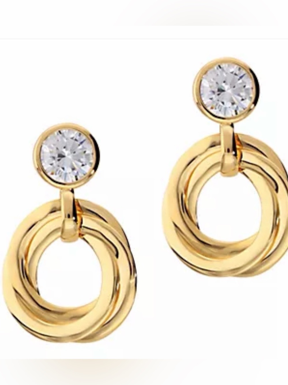 DIAMONIQUE X BRONZO ITALIA CIRCLE DANGLE EARRINGS 18K PLATED POST EVENT WEDDING